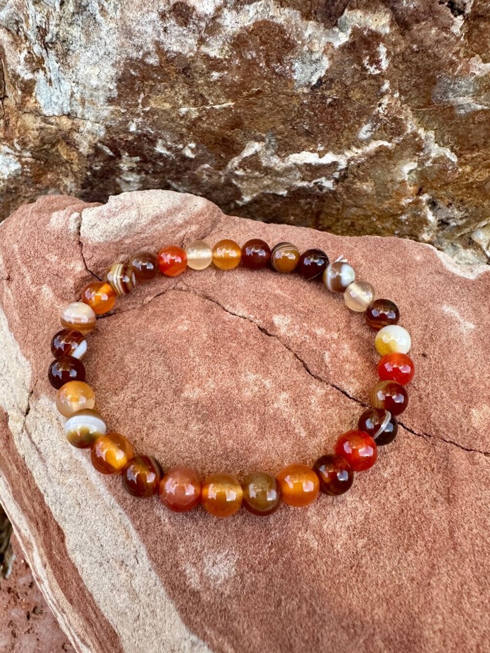 Red Agate 6mm beaded stretch bracelet